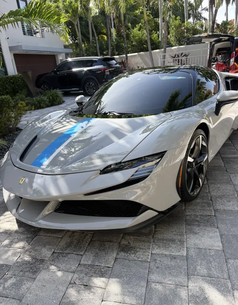 Freshly detailed white Ferrari